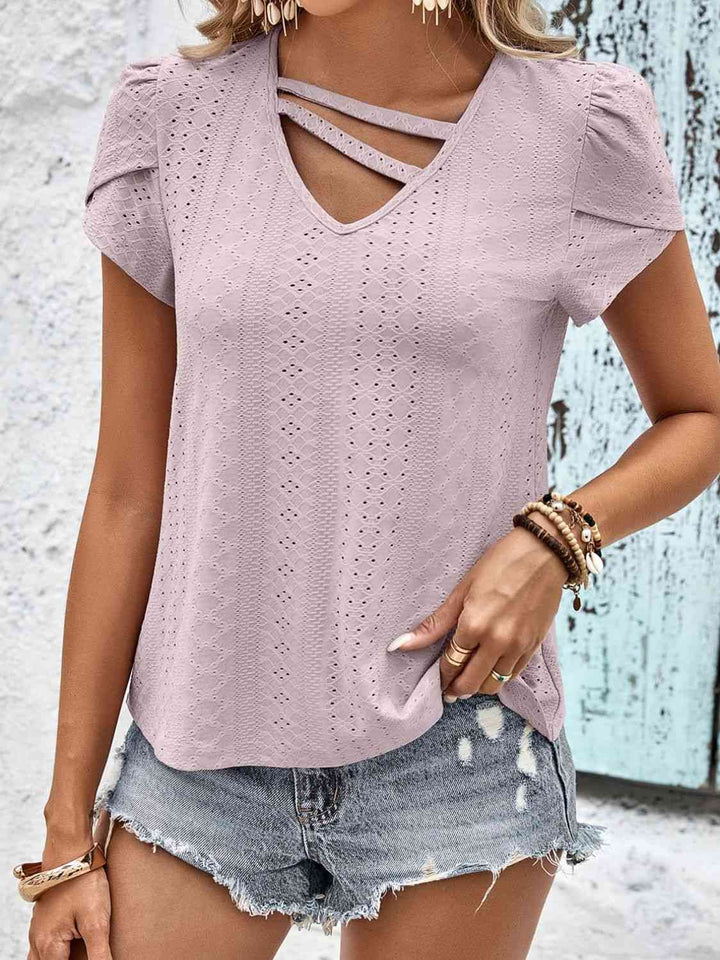 Strappy V-Neck Eyelet Top | 1mrk.com