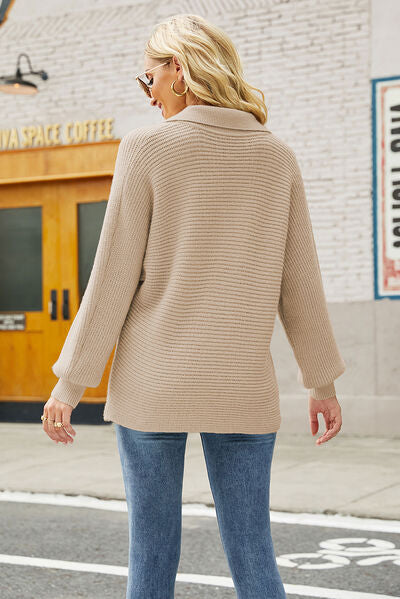 Ribbed Johnny Collar Pullover Sweater |1mrk.com