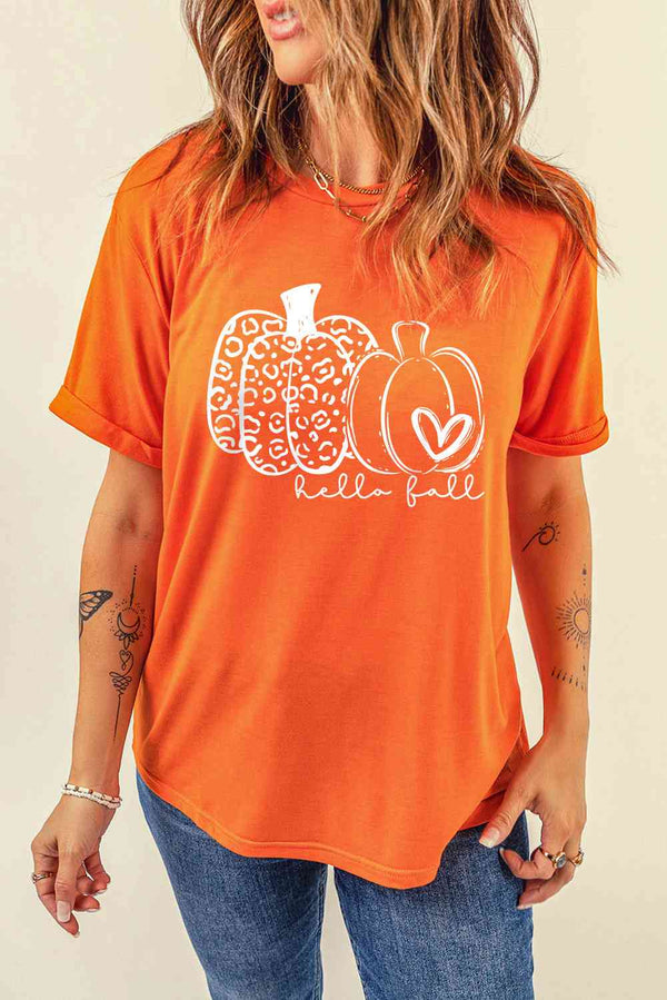 HELLO FALL Pumpkin Graphic T-Shirt | 1mrk.com